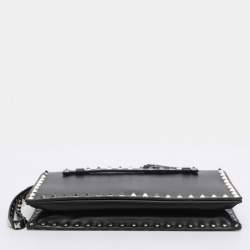 Pre Owned Valentino Black Leather Rockstud Wristlet Clutch