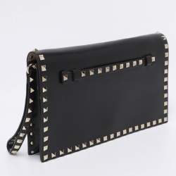 Pre Owned Valentino Black Leather Rockstud Wristlet Clutch