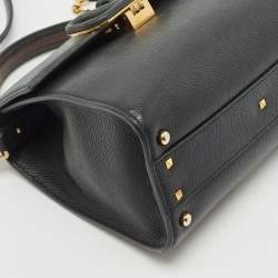 Pre Owned Valentino Black Leather Small VSling Top Handle Bag