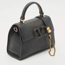 Pre Owned Valentino Black Leather Small VSling Top Handle Bag