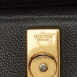 Pre Owned Valentino Black Leather Small VSling Top Handle Bag