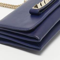 Pre Owned Valentino Navy Blue Leather Rockstud Va Va Voom Chain Clutch