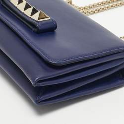 Pre Owned Valentino Navy Blue Leather Rockstud Va Va Voom Chain Clutch