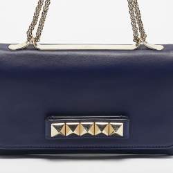 Pre Owned Valentino Navy Blue Leather Rockstud Va Va Voom Chain Clutch