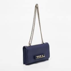 Pre Owned Valentino Navy Blue Leather Rockstud Va Va Voom Chain Clutch