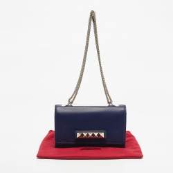 Pre Owned Valentino Navy Blue Leather Rockstud Va Va Voom Chain Clutch