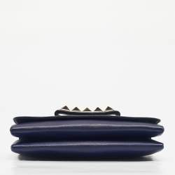 Pre Owned Valentino Navy Blue Leather Rockstud Va Va Voom Chain Clutch