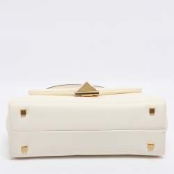 Pre Owned Valentino White Leather Roman Stud Top Handle Bag