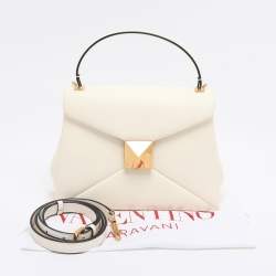 Pre Owned Valentino White Leather Roman Stud Top Handle Bag