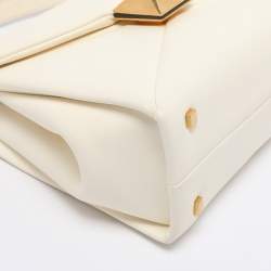 Pre Owned Valentino White Leather Roman Stud Top Handle Bag