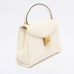Pre Owned Valentino White Leather Roman Stud Top Handle Bag