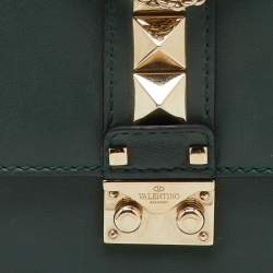 Pre Owned Valentino Dark Green Leather Rockstud Small Glam Lock Shoulder Bag