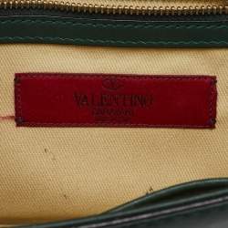 Pre Owned Valentino Dark Green Leather Rockstud Small Glam Lock Shoulder Bag