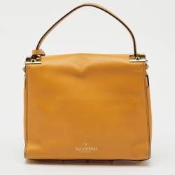 Pre Owned Valentino Mustard Yellow Leather My Rockstud Flap Top Handle Bag