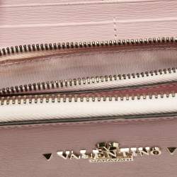Pre Owned Valentino Light Pink Leather Rockstud Zip Continental Wallet