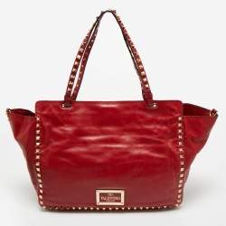 Pre Owned Valentino Red Leather Medium Rockstud Trapeze Tote