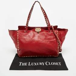 Pre Owned Valentino Red Leather Medium Rockstud Trapeze Tote