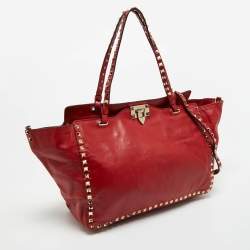 Pre Owned Valentino Red Leather Medium Rockstud Trapeze Tote