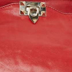 Pre Owned Valentino Red Leather Medium Rockstud Trapeze Tote