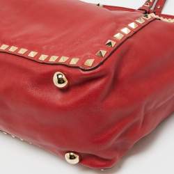 Pre Owned Valentino Red Leather Medium Rockstud Trapeze Tote