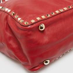 Pre Owned Valentino Red Leather Medium Rockstud Trapeze Tote