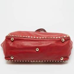 Pre Owned Valentino Red Leather Medium Rockstud Trapeze Tote