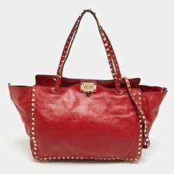 Pre Owned Valentino Red Leather Medium Rockstud Trapeze Tote