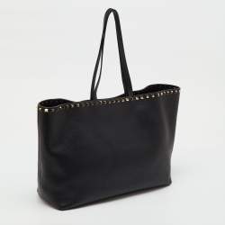 Pre Owned Valentino Black Leather Rockstud Shopper Tote