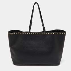 Pre Owned Valentino Black Leather Rockstud Shopper Tote