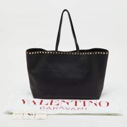 Pre Owned Valentino Black Leather Rockstud Shopper Tote