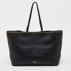 Pre Owned Valentino Black Leather Rockstud Shopper Tote