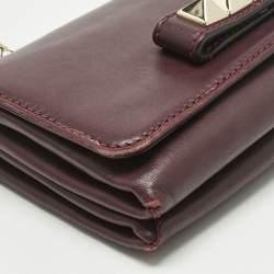 Pre Owned Valentino Burgundy Leather Va Va Voom Chain Clutch