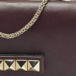Pre Owned Valentino Burgundy Leather Va Va Voom Chain Clutch