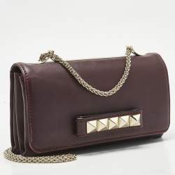 Pre Owned Valentino Burgundy Leather Va Va Voom Chain Clutch