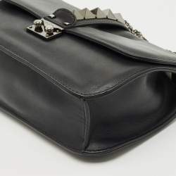 Pre Owned Valentino Black Leather Large Noir Edition Glam Lock Flap Bag