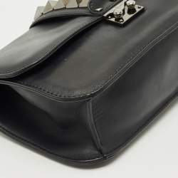 Pre Owned Valentino Black Leather Large Noir Edition Glam Lock Flap Bag