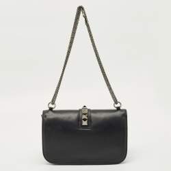 Pre Owned Valentino Black Leather Large Noir Edition Glam Lock Flap Bag