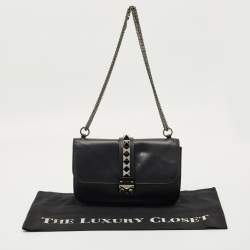 Pre Owned Valentino Black Leather Large Noir Edition Glam Lock Flap Bag