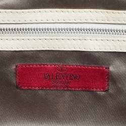 Pre Owned Valentino Two Tone Beige Leather Embellished Alice Glam Frame Satchel