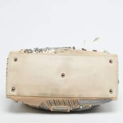 Pre Owned Valentino Two Tone Beige Leather Embellished Alice Glam Frame Satchel