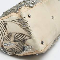 Pre Owned Valentino Two Tone Beige Leather Embellished Alice Glam Frame Satchel
