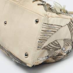 Pre Owned Valentino Two Tone Beige Leather Embellished Alice Glam Frame Satchel