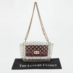 Pre Owned Valentino Clear/Red PVC Medium Rockstud Spike Top Handle Bag