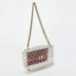 Pre Owned Valentino Clear/Red PVC Medium Rockstud Spike Top Handle Bag