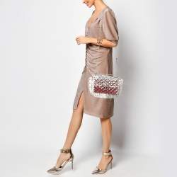 Pre Owned Valentino Clear/Red PVC Medium Rockstud Spike Top Handle Bag