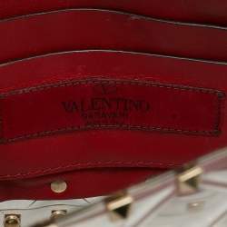 Pre Owned Valentino Clear/Red PVC Medium Rockstud Spike Top Handle Bag