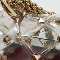 Pre Owned Valentino Clear/Red PVC Medium Rockstud Spike Top Handle Bag