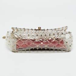 Pre Owned Valentino Clear/Red PVC Medium Rockstud Spike Top Handle Bag