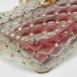 Pre Owned Valentino Clear/Red PVC Medium Rockstud Spike Top Handle Bag