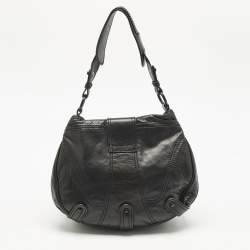 Pre Owned Valentino Black Leather Catch Crystals Hobo